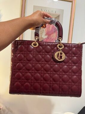 Classic Quilted Leather Tote Bag in Burgundy